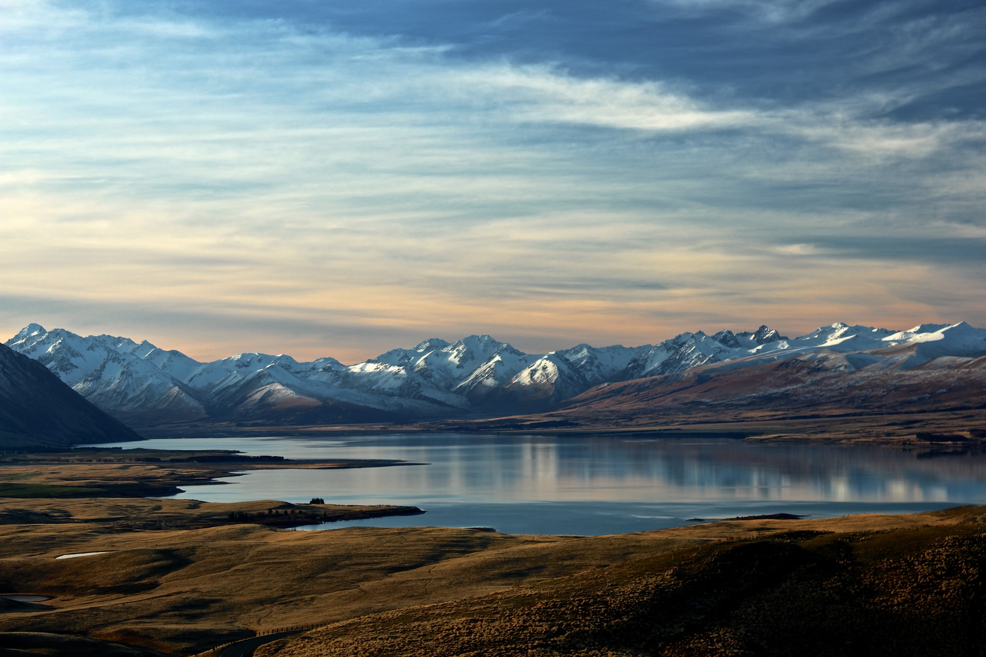 lake in front of mountain range